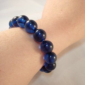 Natural 12mm Amber Bead Sky Blue Stretch Bracelet 7.5" 19g Women's Party Gift